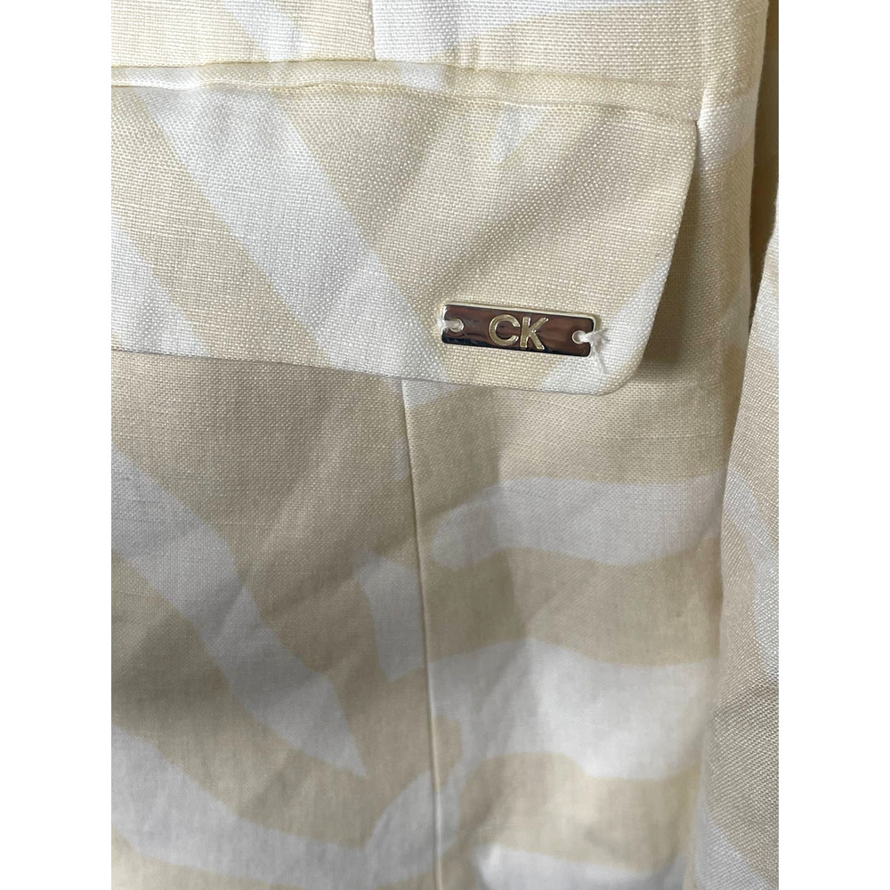 Calvin Klein Womans 10 LINEN Zebra Print Blazer Oversized Jacket Tan Cream White - Picture 4 of 6